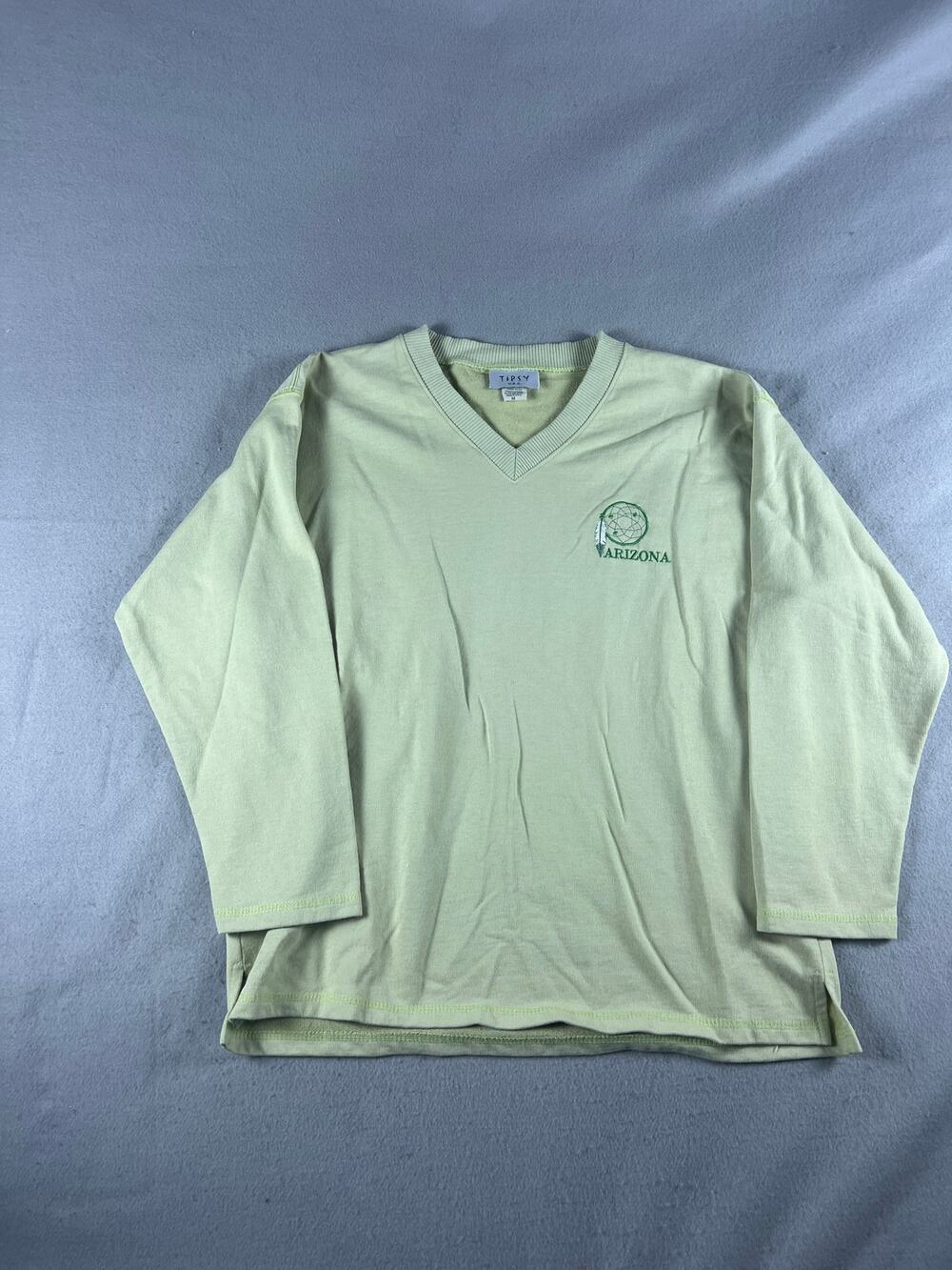 Vintage Tipsy USA Sweatshirt Mens M Green V Neck Arizona Embroidered Oversized